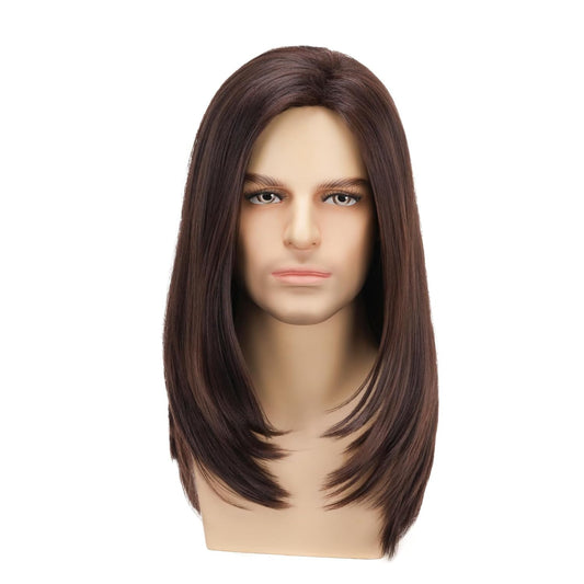 Men's high-temperature silk shawl medium long wig