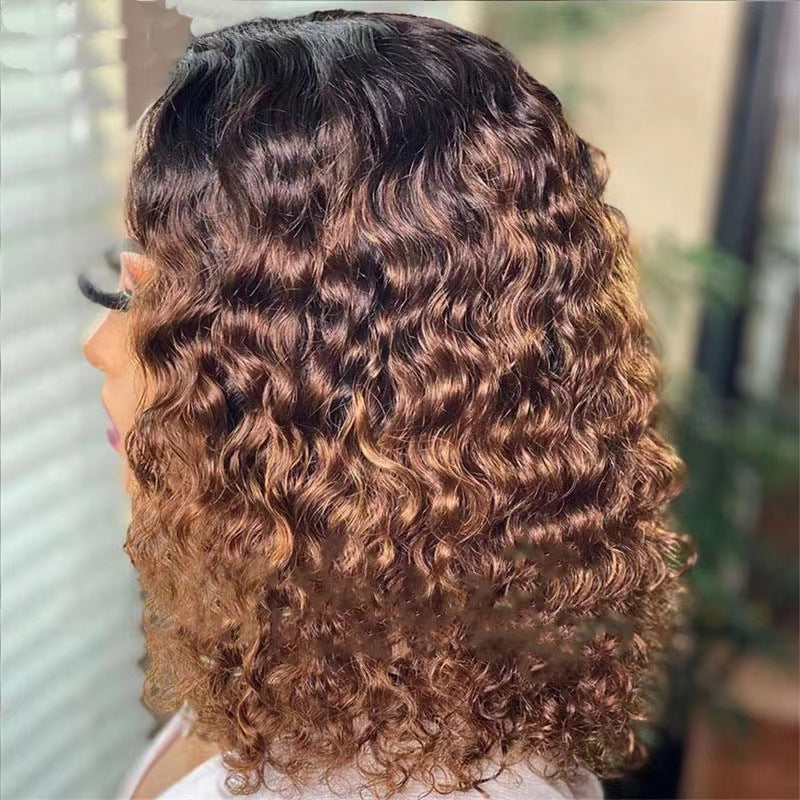 13x4 front lace wig, Women's lace fluffy natural small curly hair wig headband