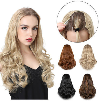 Invisible and seamless U-shaped half head cover with long curly hair wig piece