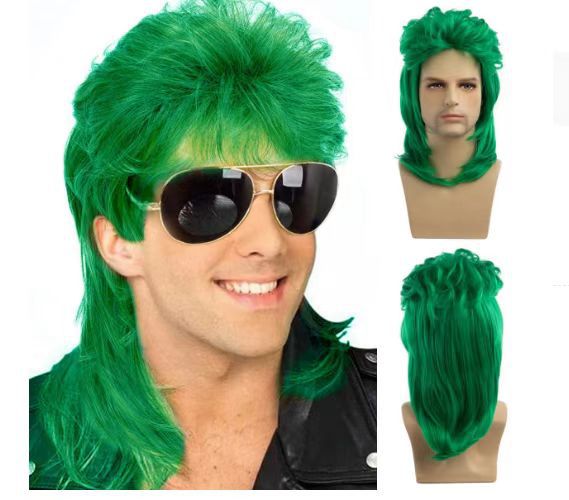 Men's black fish curly hair wig