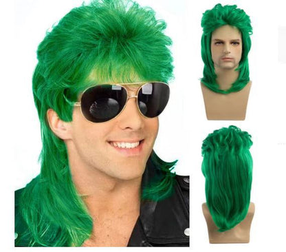 Men's black fish curly hair wig