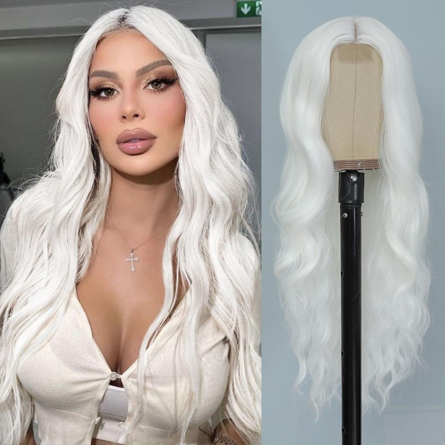 13x4 women's wig high temperature silk full head cover    Women's mid split large wave long curly hair headband