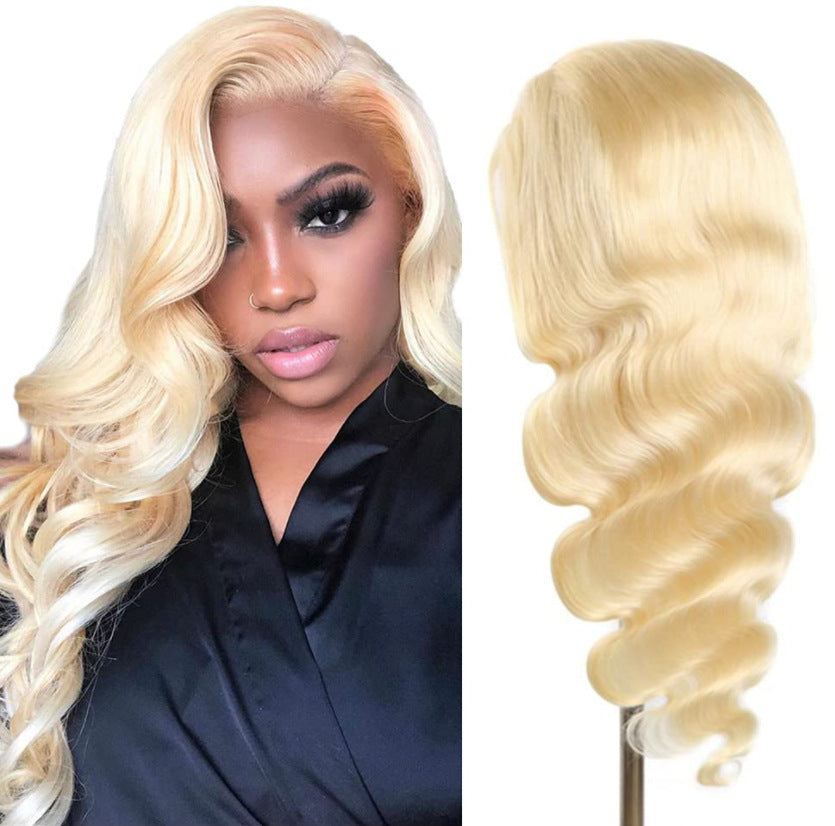 13x4 women's wig high temperature silk full head cover    Women's mid split large wave long curly hair headband