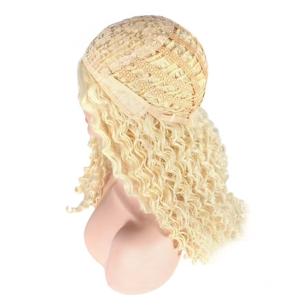 13x4 front lace wig, Women's lace fluffy natural small curly hair wig headband