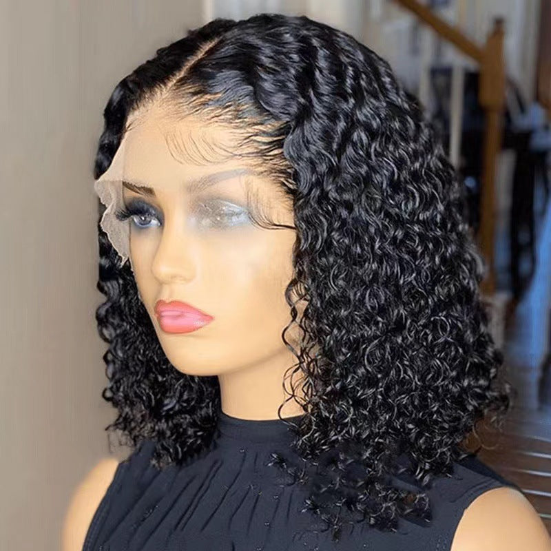 13x4 front lace wig, Women's lace fluffy natural small curly hair wig headband