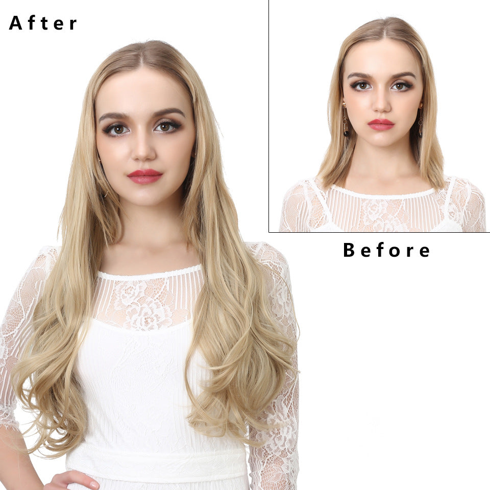 Invisible and seamless U-shaped half head cover with long curly hair wig piece