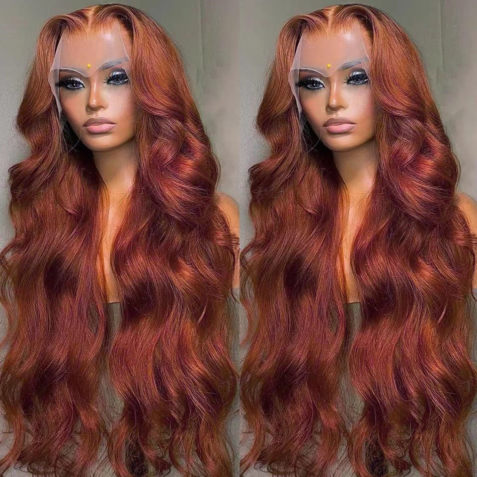 13x4 women's wig high temperature silk full head cover    Women's mid split large wave long curly hair headband