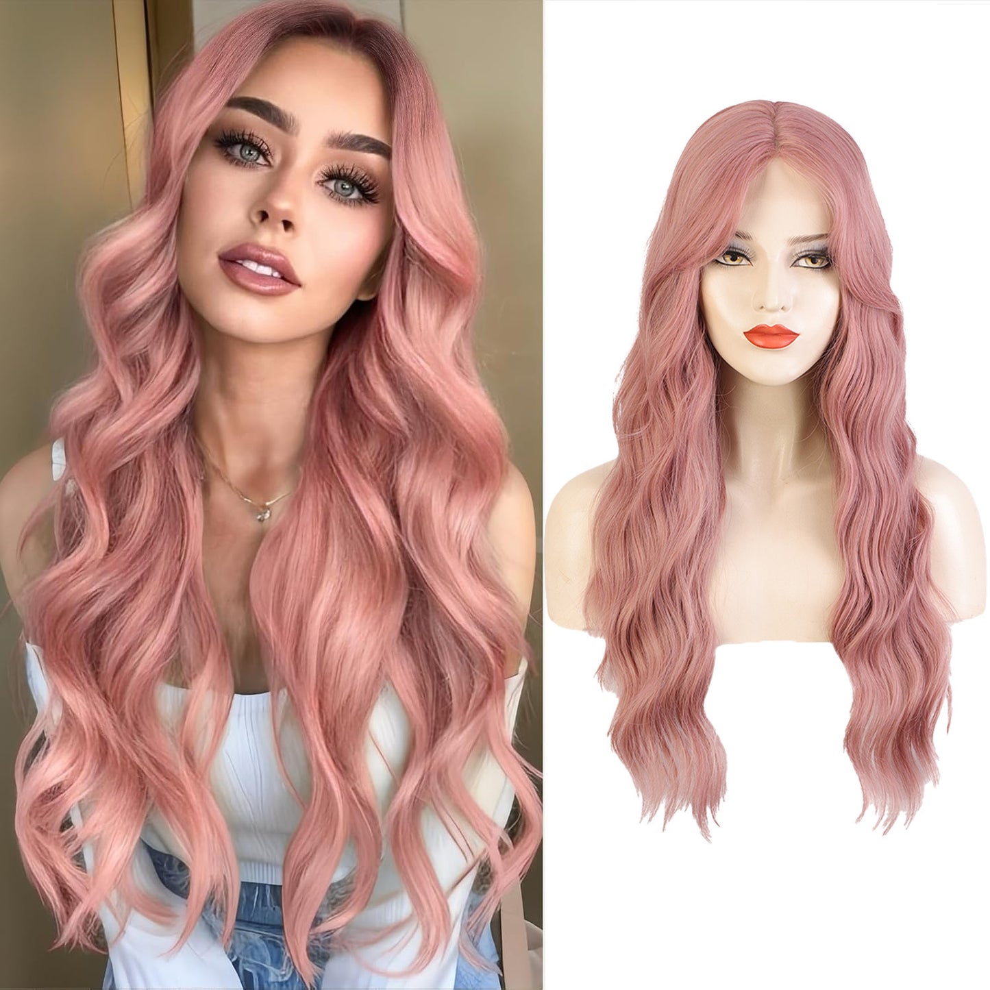 13x4 women's wig high temperature silk full head cover    Women's mid split large wave long curly hair headband