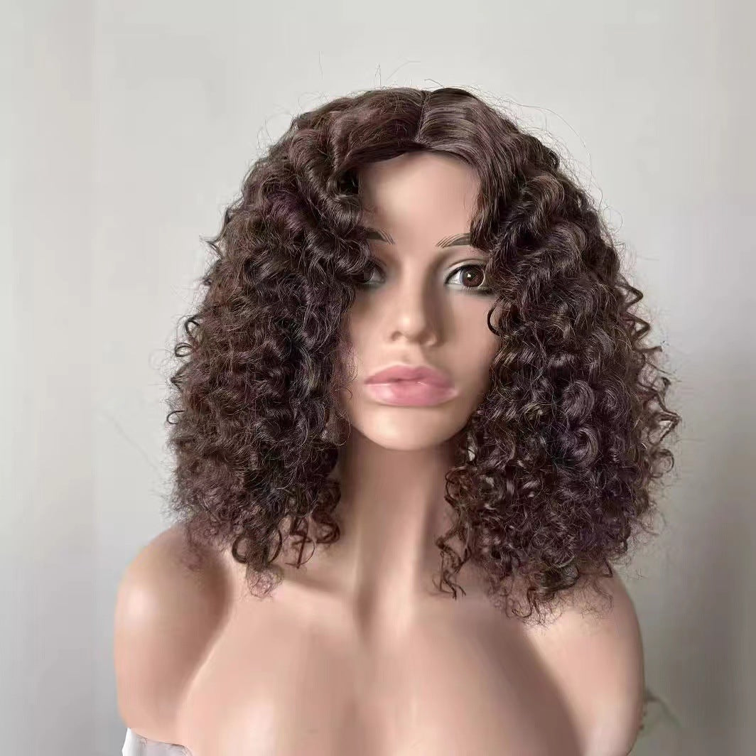 13x4 front lace wig, Women's lace fluffy natural small curly hair wig headband