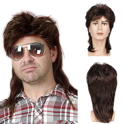 Men's black fish curly hair wig
