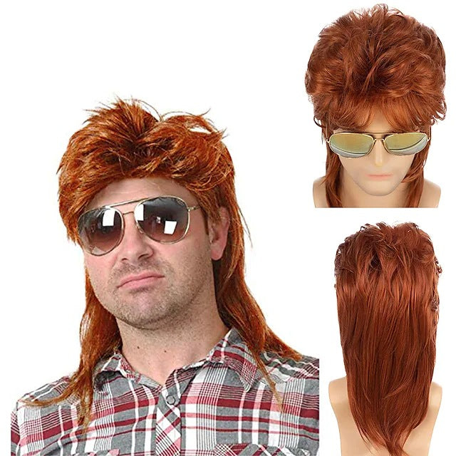 Men's black fish curly hair wig