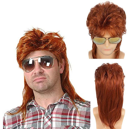 Men's black fish curly hair wig