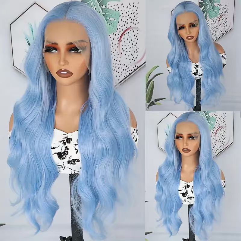 13x4 women's wig high temperature silk full head cover    Women's mid split large wave long curly hair headband
