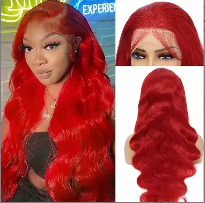 13x4 women's wig high temperature silk full head cover    Women's mid split large wave long curly hair headband