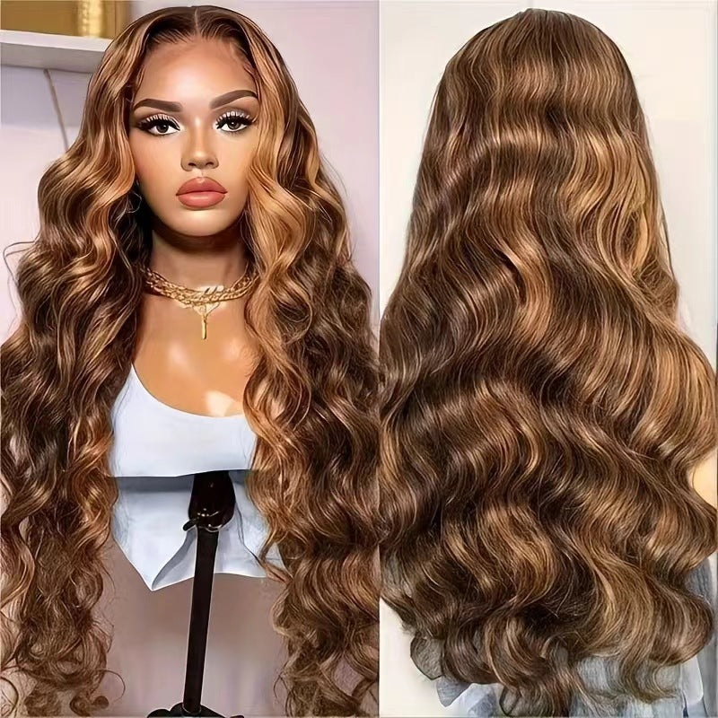 13x4 women's wig high temperature silk full head cover    Women's mid split large wave long curly hair headband