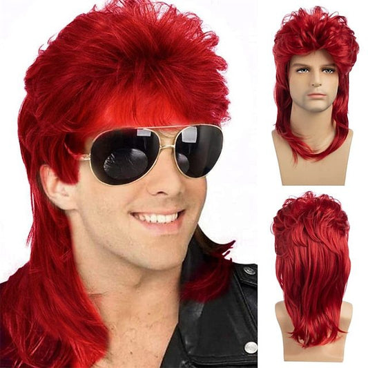 Men's black fish curly hair wig
