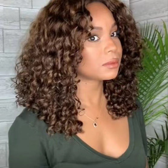 13x4 front lace wig, Women's lace fluffy natural small curly hair wig headband