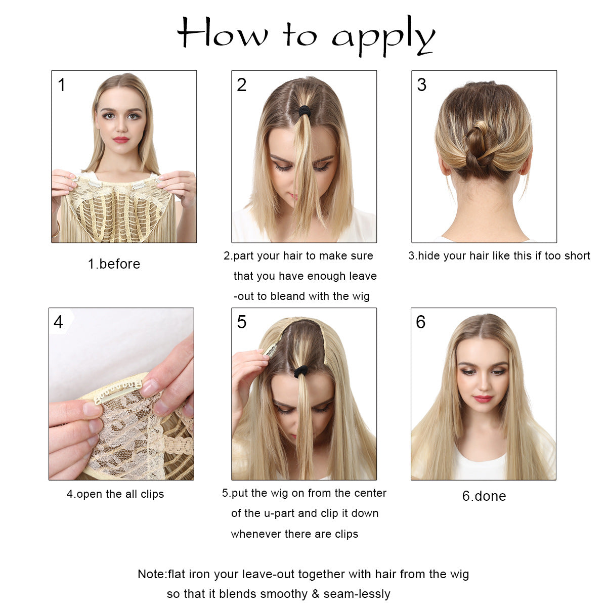 Invisible and seamless U-shaped half head cover with long curly hair wig piece