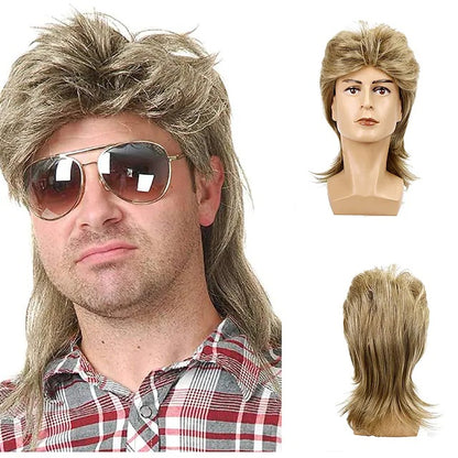 Men's black fish curly hair wig
