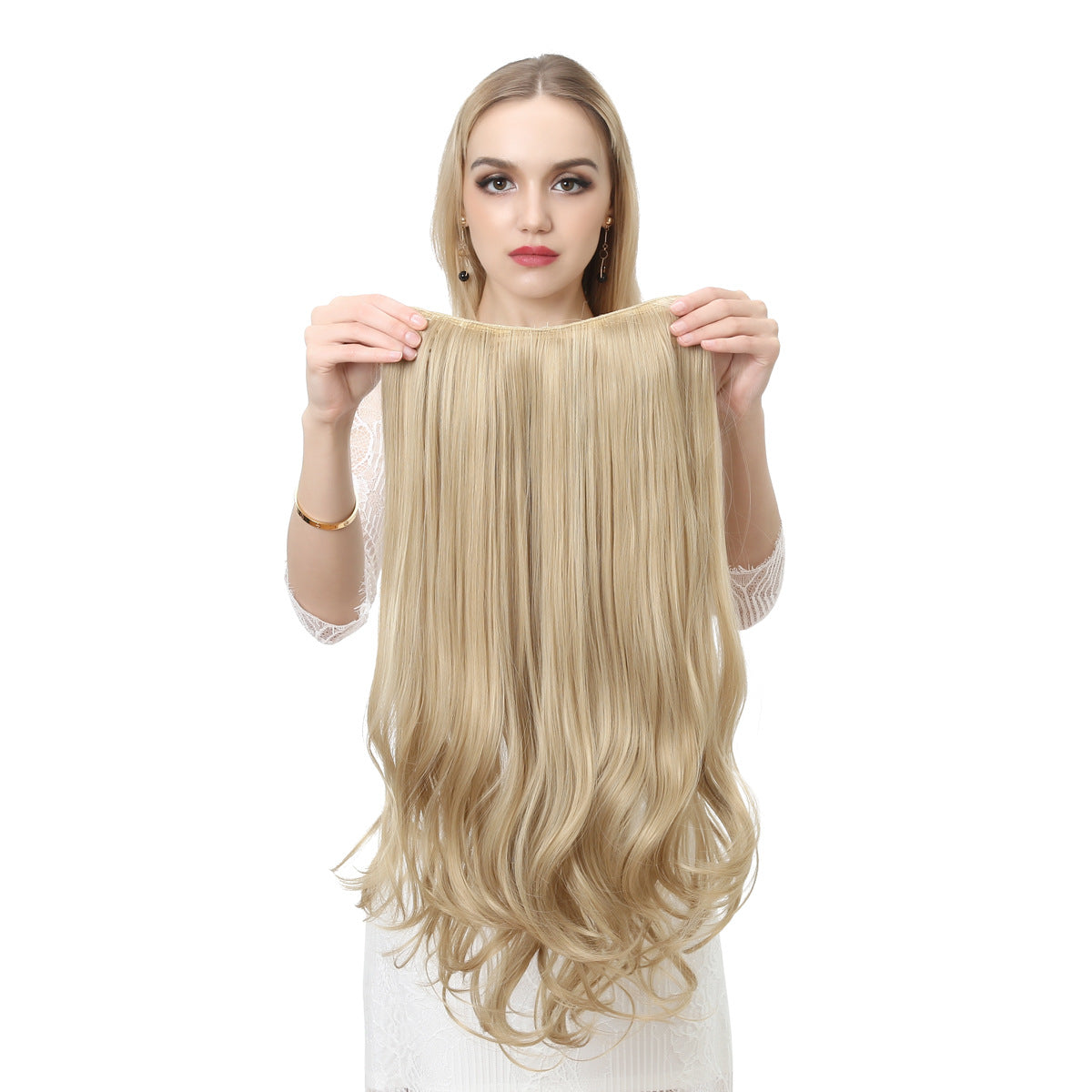 Invisible and seamless U-shaped half head cover with long curly hair wig piece
