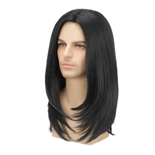 Men's high-temperature silk shawl medium long wig